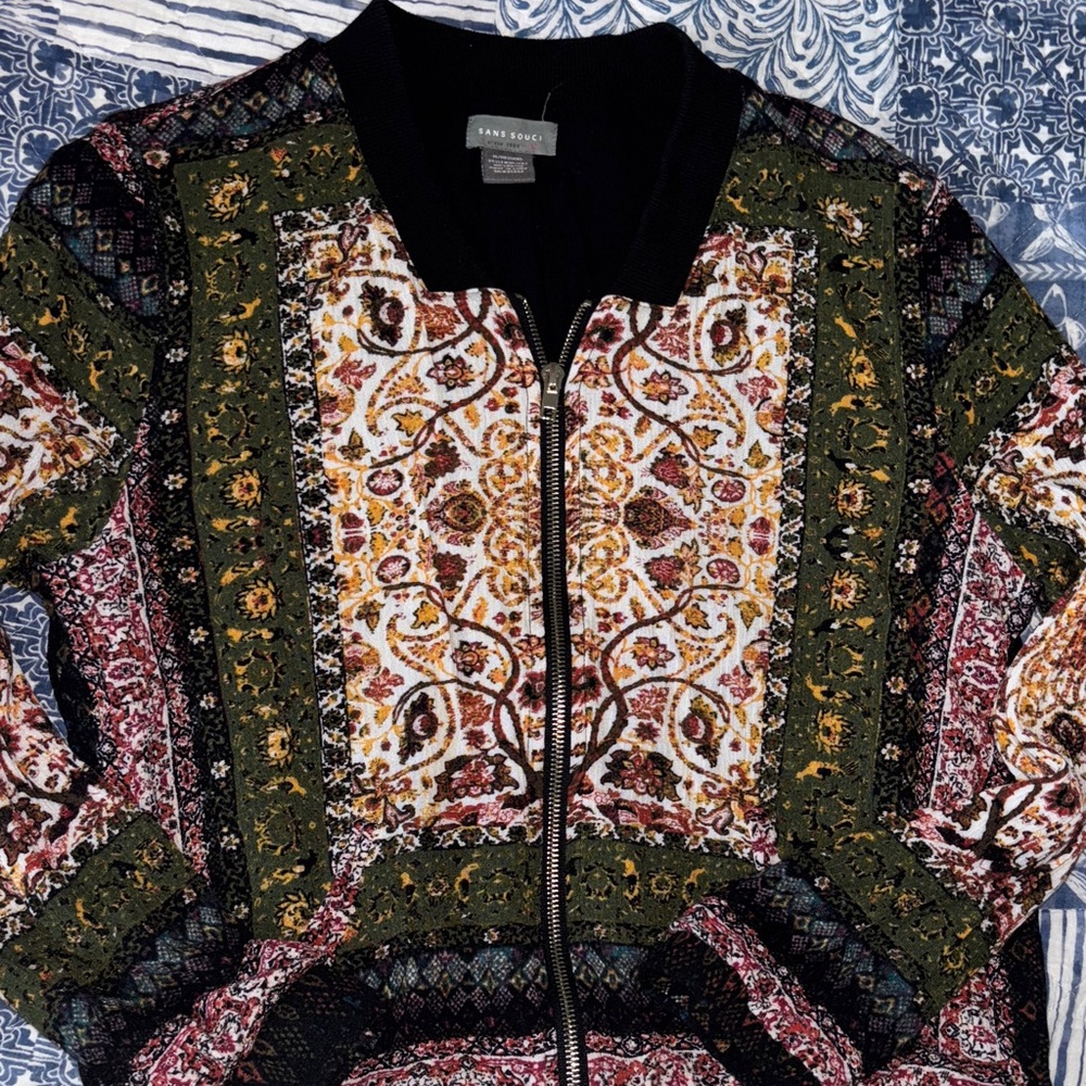 Multicolor Patterned Lightweight Bomber Jacket/Top - image 1